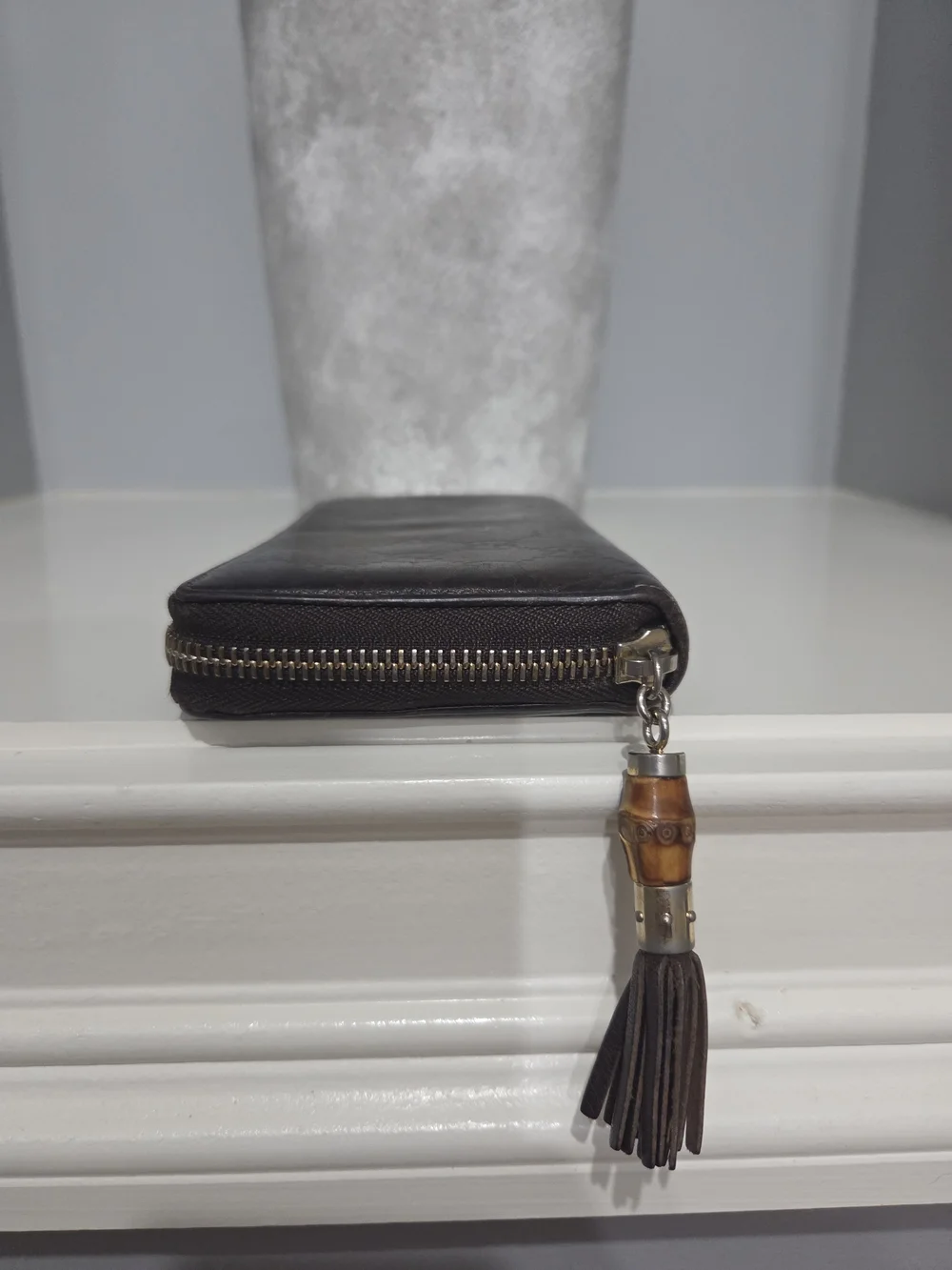Gucci Women's Dark Brown Monogram Leather Zip Wallet with Box / COA INCLUDED